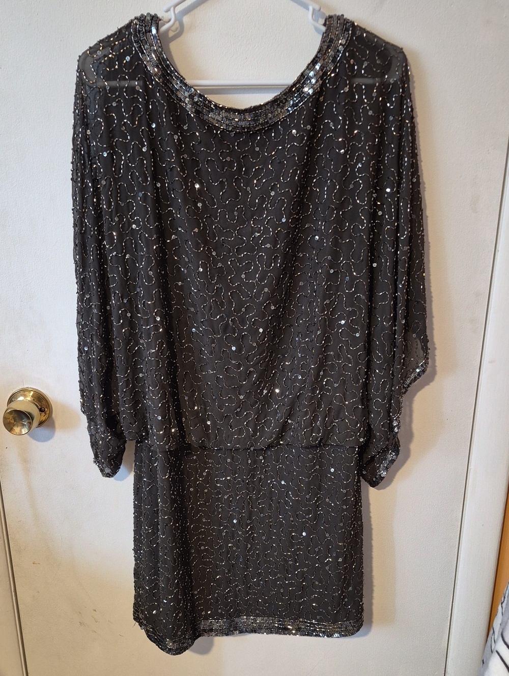 J Kara Black Sequined Long Sleeve Cocktail Dress
